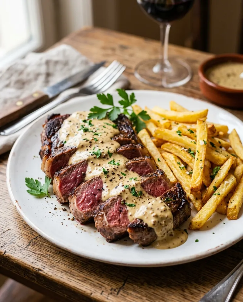 Bife do lombo com molho de mostarda